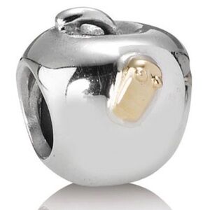 Pandora Apple & Worm Charm – Retired Sterling Silver & 14K Gold Teacher Bead